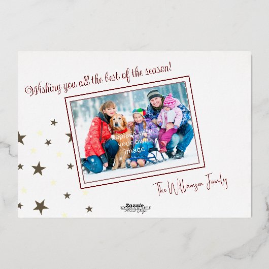 ホイルメリークリスマスの写真と星 箔シーズンカード (裏面)