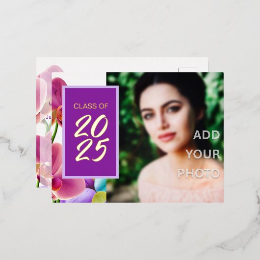 ホイルモダンスタイリッシュ卒業招待状はがき 箔招待状ポストカード (正面/裏面)