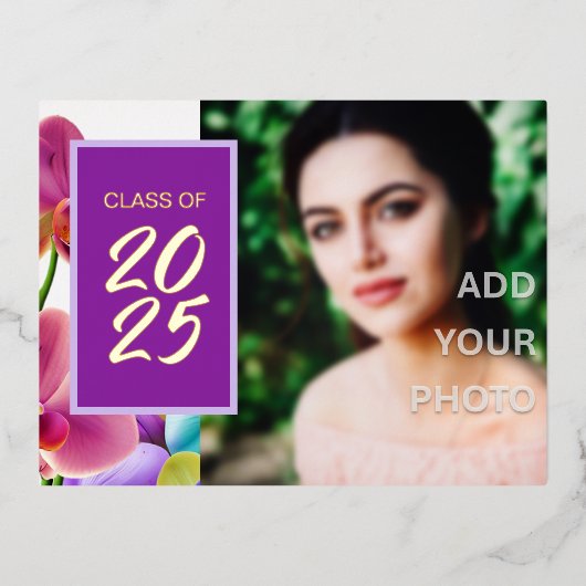 ホイルモダンスタイリッシュ卒業招待状はがき 箔招待状ポストカード (正面)