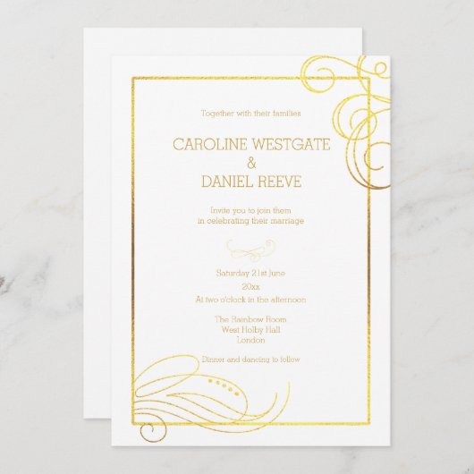 ホイルモダンフェイクフローリッシュ結婚式招待状 招待状 (正面/裏面)