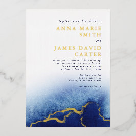 ホイルモダンブルーウォーター結婚式招待状 箔招待状