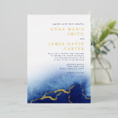 ホイルモダンブルーウォーター結婚式招待状 箔招待状 (立ち正面)