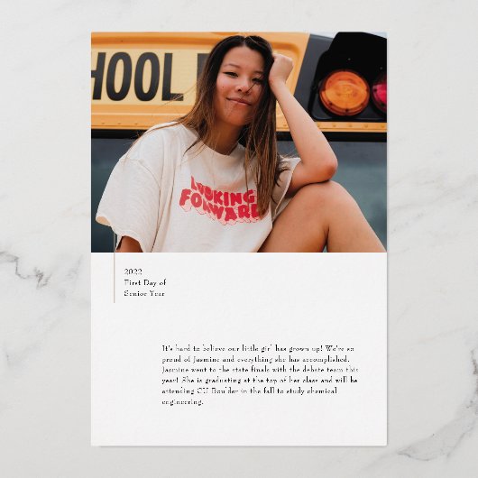 ホイルモダンホワイトその後/今卒業発表 箔招待状 (裏面)