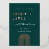 ホイルモダンボホアーチグリーン結婚ズ 箔招待状 (正面)