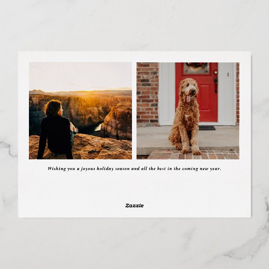 ホイルモダンミニマルメリーリストホリデーフォトカード 箔シーズンカード (裏面)