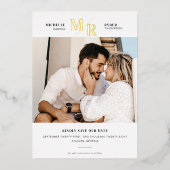 ホイルモダンモノグラミニマルム写真保存日 箔招待状 (正面)