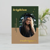 ホイルユニークラウンドフォト卒業発表 箔招待状 (立ち正面)