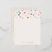 ホイルリトルハート文房具ノートカード – 青 箔招待状ポストカード (正面/裏面)