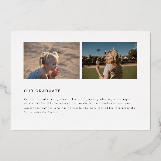 ホイルローマ数字写真の卒業発表 箔招待状 (裏面)
