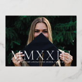 ホイルローマ数字写真の卒業発表 箔招待状 (正面)