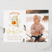 ホイル不気味ワンハロウィーン第1誕生日写真 箔招待状 (正面)