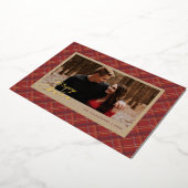 ホイル冬の格子模様クリスマスフォトカード – 赤 箔招待状 (回転した状態)