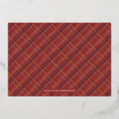 ホイル冬の格子模様クリスマスフォトカード – 赤 箔招待状 (裏面)