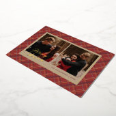 ホイル冬の格子模様クリスマス2フォトカード – 赤 箔招待状 (回転した状態)