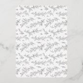 ホイル図解入りの、写真付きのボタニカルブラック&ホワイト結婚ズ 箔招待状 (裏面)