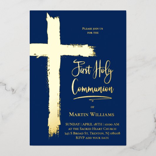 ホイル実在クロスファースト聖餐式 箔招待状 (正面)