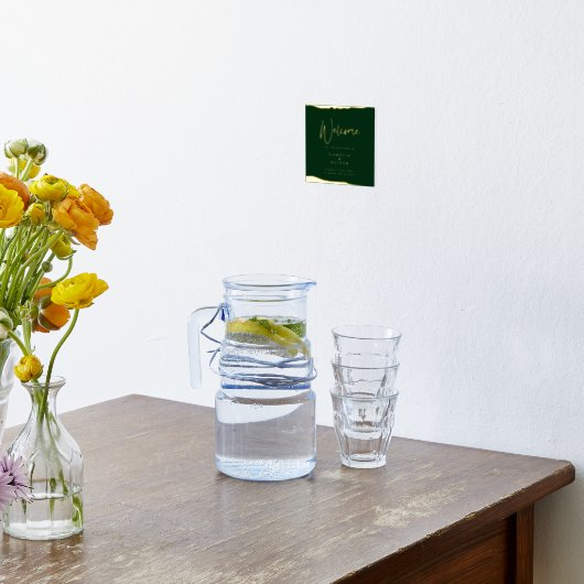 ホイル実在グリーン金ゴールドエレガントなウェディングウェルカムサイン 箔ポスター (レイダウン (キッチン))