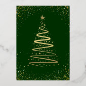 ホイル実在グリーン金ゴールドクリスマスフォトホリデーカード 箔招待状 (裏面)