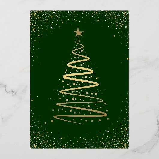 ホイル実在グリーン金ゴールドクリスマスフォトホリデーカード 箔招待状 (裏面)