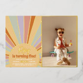 ホイル実在グルーヴィサンボホデイジーフォト誕生日 箔招待状 (正面)