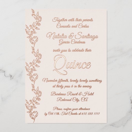 ホイル実在シャンパンピンクツインズクリン招待状 箔シーズンカード (正面)