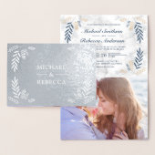 ホイル実在ダスティブルーブランチ結婚式招待状 箔カード (ディスプレー)