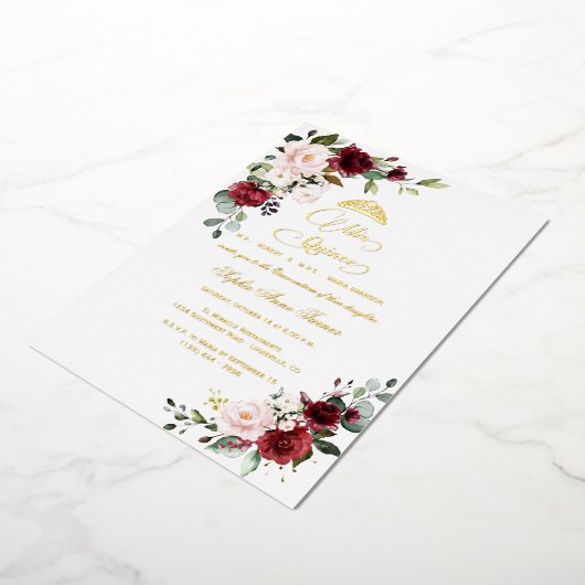 ホイル実在バルガンディフローラミクインスキンセアニラ 箔招待状 (回転した状態)