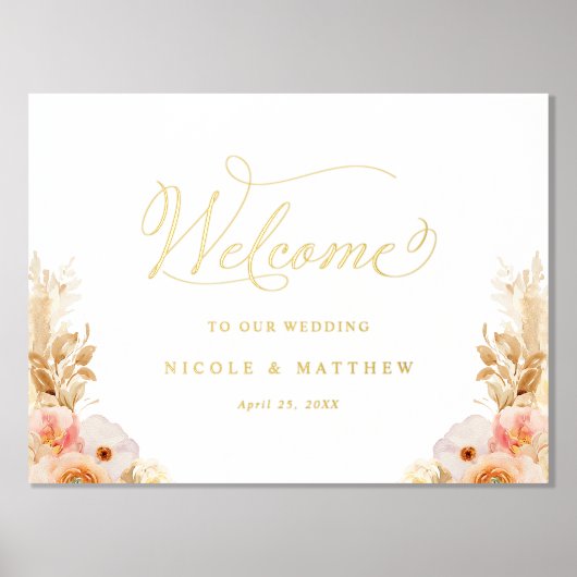 ホイル実在ピーチフローラ結婚のウェルカムサイン 箔ポスター (正面)