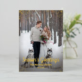 ホイル実在ブルー金ゴールドクリスマスフォトホリデーカード 箔招待状 (立ち正面)