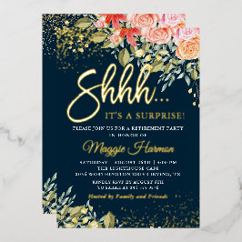 ホイル実在ブルー金ゴールドフローラサプライズ退職 箔招待状