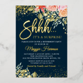 ホイル実在ブルー金ゴールドフローラサプライズ退職 箔招待状 (正面)