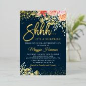 ホイル実在ブルー金ゴールドフローラサプライズ退職 箔招待状 (立ち正面)