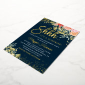 ホイル実在ブルー金ゴールドフローラサプライズ退職 箔招待状 (回転した状態)