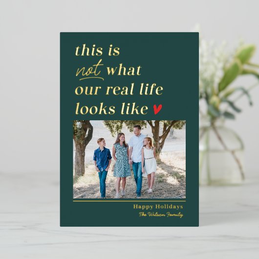 ホイル実在ホリーフォトカードクリスマスカードを取得 箔シーズンカード (立ち正面)