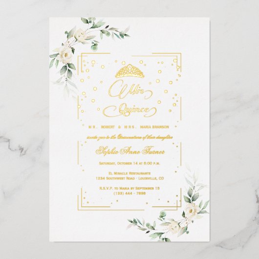 ホイル実在ホワイトフローラミクリンスキンセアニラ 箔招待状 (正面)