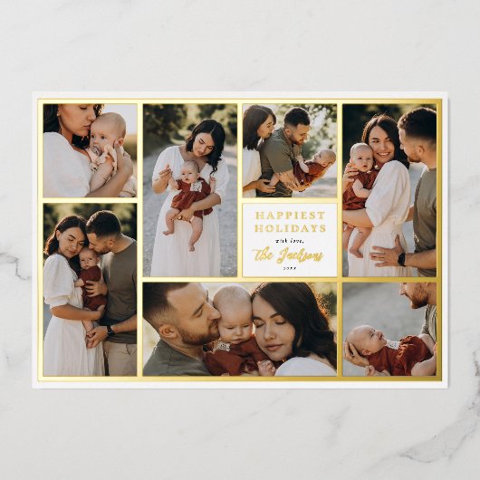 ホイル実在ボホクリスマス7フォトコラージホリデー 箔シーズンカード (正面)