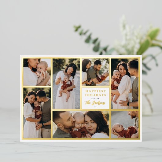 ホイル実在ボホクリスマス7フォトコラージホリデー 箔シーズンカード (立ち正面)