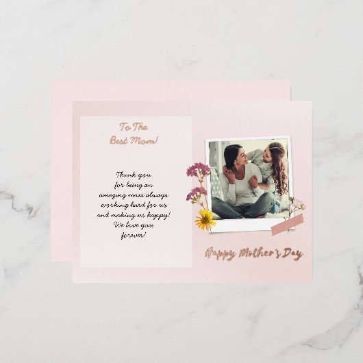 ホイル実在マザーの日フォトブラシ付きスクリプト 箔シーズンポストカード (正面/裏面)