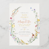 ホイル実在ママビーシックBoho女の子ベビーシャワー 箔招待状 (正面)