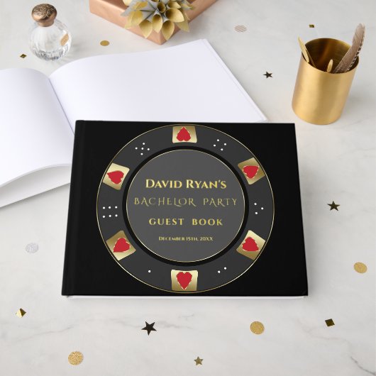 ホイル実在ラグジュアリートランプのポーカーチップカジノバチュラーパーティ ゲストブック (正面見開き)