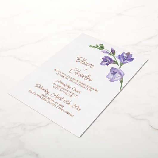 ホイル実在ラベンダー及びグリーン結婚式招待状 箔招待状 (回転した状態)