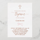 ホイル実在リトルピンク弓バプテスマ 箔招待状 (正面)