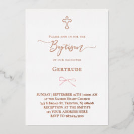 ホイル実在リトルピンク弓バプテスマ 箔招待状