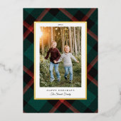 ホイル実在レッドグリーンプレイドハッピーホリデーズ 箔シーズンカード (正面)