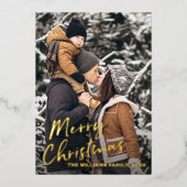 ホイル実在金ゴールドスクリプトクリスマスフォトホリデーカード 箔招待状 (正面)