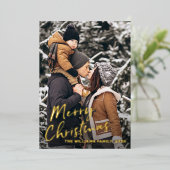 ホイル実在金ゴールドスクリプトクリスマスフォトホリデーカード 箔招待状 (立ち正面)