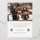 ホイル実在金ゴールドスクリプトクリスマスフォトホリデーカード 箔招待状 (裏面)