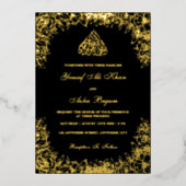 ホイル実在金ゴールドブラック華美ワーディング結婚ムスリム 箔招待状 (正面)