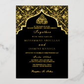 ホイル実在金ゴールドブラックMasjidムスリムの言葉結婚表現 箔招待状 (正面)