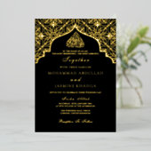 ホイル実在金ゴールドブラックMasjidムスリムの言葉結婚表現 箔招待状 (立ち正面)